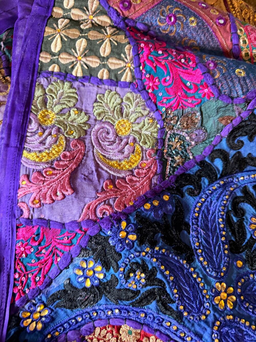 Handmade Set of 3 Heavy Embroidered Patchwork Renaissance material tablerunner